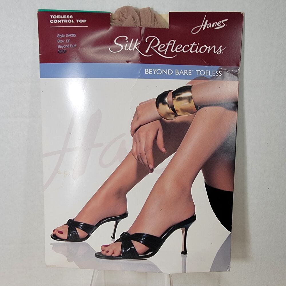 Hanes Silk Reflections Toeless Control Top Hose - Size EF Beyond Buff NEW